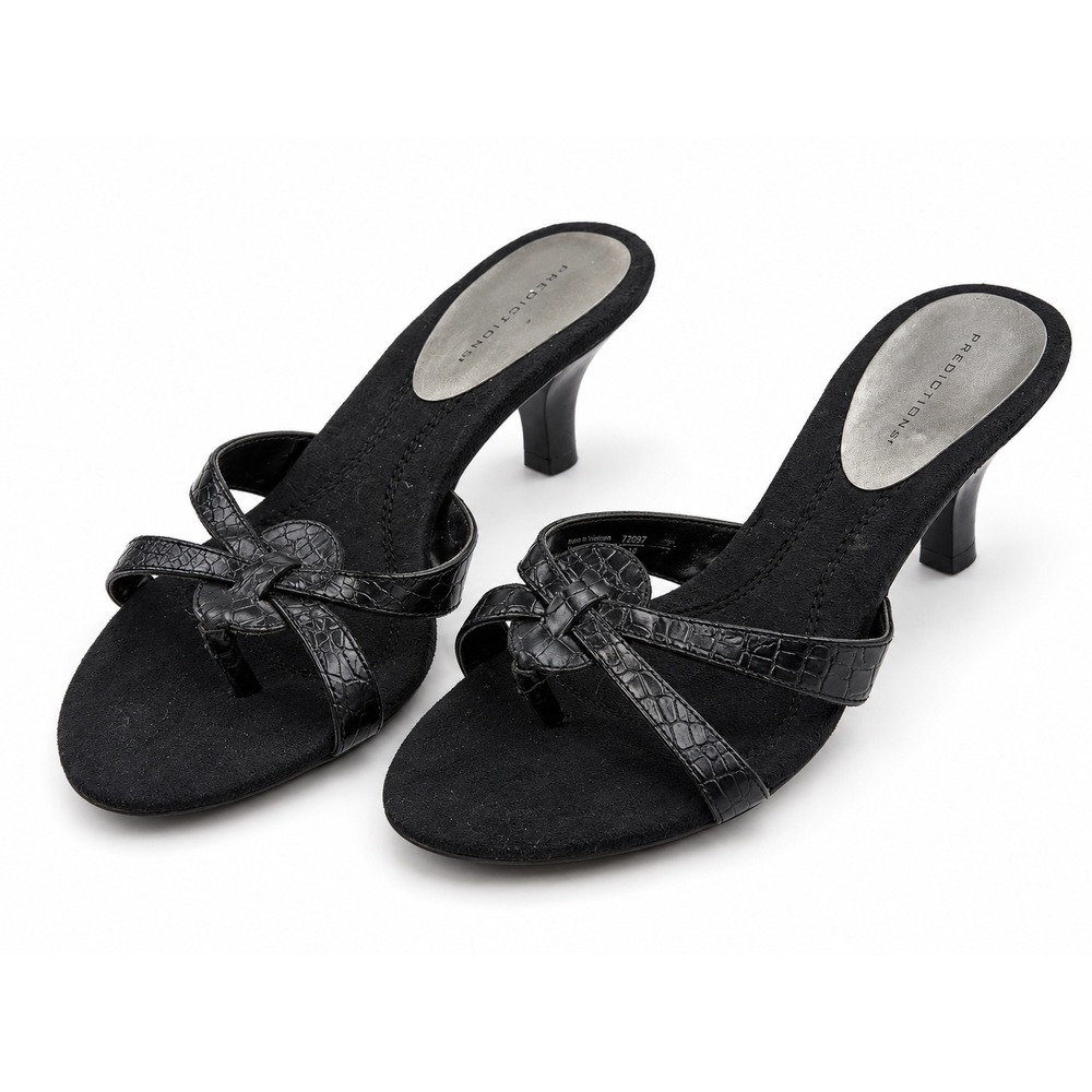 Predictions Vintage Y2K Black Croc Bow Kitten Heel Mules Women's Size 8